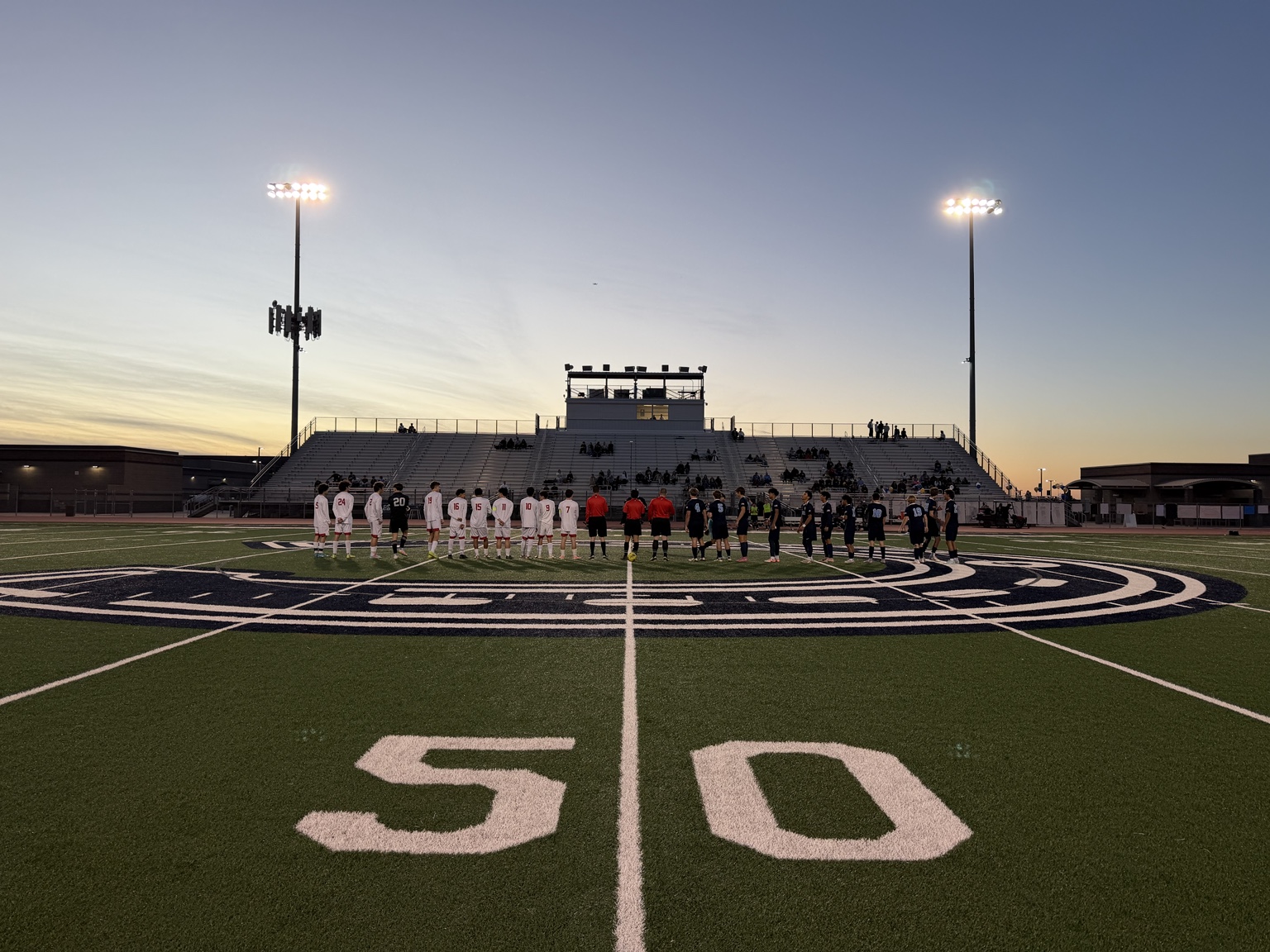 Mountain View boys soccer teams lined up at midfield