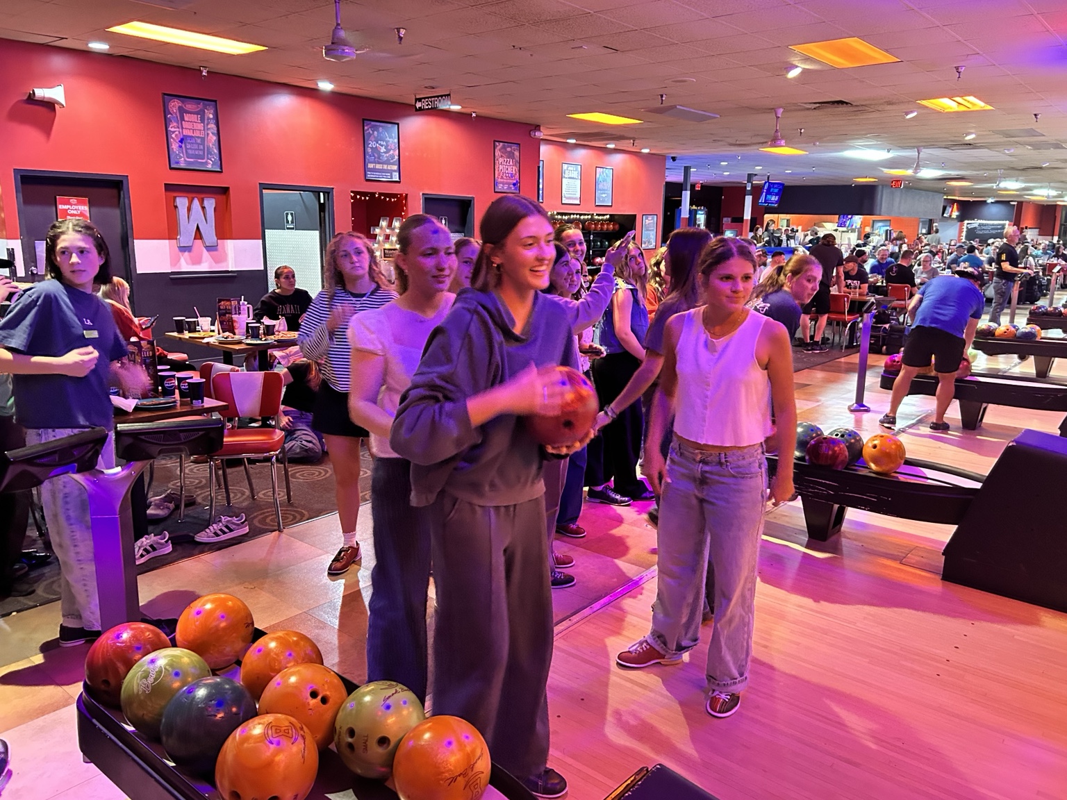 Mountain View girls soccer players enjoying a team bowling event