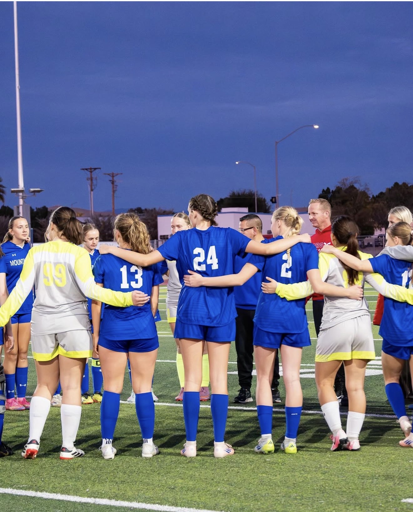 Mountain View girls soccer team gathered together before the match