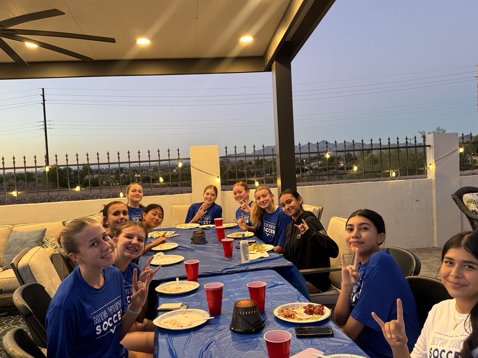 Mountain View girls soccer team sharing a meal together